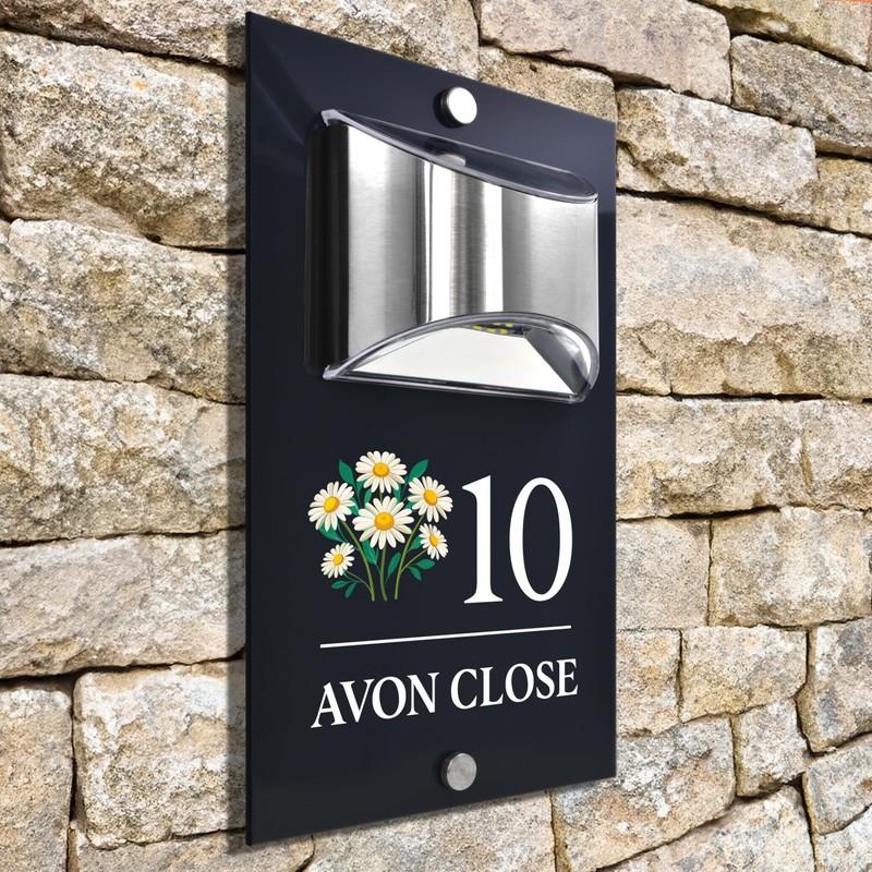 Custom Signs Solar Illuminated Modern Anthracite House Number Sign 24cm