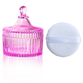 Body Powder Puff and Container, Glass Box for Dust Puff, Powder applicator with Case for Dusting powder (pink)