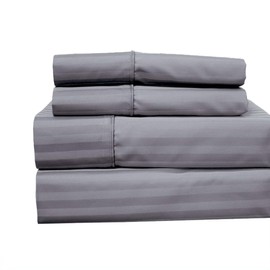Royal Hotel Bedding Queen Sheets, Cotton-Blend Wrinkle-Free Sheets - 650-Thread-Count Stripe Sheet Set, Gray
