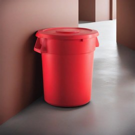 KTLT 32 Gallon Red Round Commercial Trash Can with Lid, Ingredient Bin, Wastebasket for Restaurant/Kitchen/School