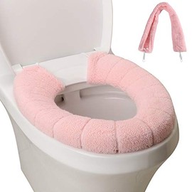 SENOMOR Toilet Seat Cover,Bathroom Soft Thicker Warmer with Snaps Fixed Stretchable Washable Fiber Cloth Toilet Seat Covers Pads Easy Installation& Cleaning (Pink)