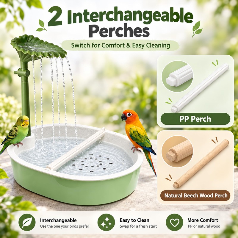 Indoor Bird Bath Fountain with Leaf Rainfall Shower, Adjustable Water