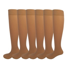 6 Pairs Women's Opaque Spandex Trouser Knee High Socks Queen Size 9-11-beige