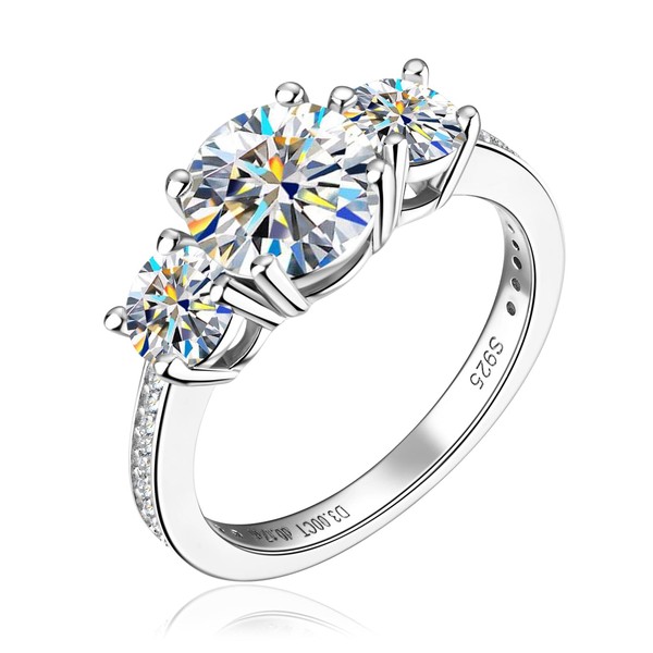 DYUNQ 3.6CT 3 Stone Moissanite Engagement Ring, 925 Sterling Silver