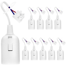 QWORK® Pack of 10 E27 Lamp Holder with Cable, Renovation Socket Lamp Holder 4A 250V for Construction, Kitchen, Living Room, White