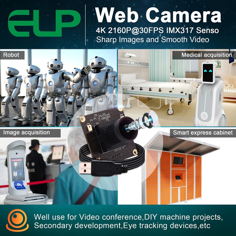 4K USB Camera ELP Camera Module with Mic for Computer