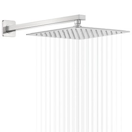 GGStudy Rain Shower Head Brushed Nickel with Extension Arm 10 Inch Square Shower Head with 16 Inch Shower Arm Large Stainless Steel Rainfall Showerhead Waterfall Full Body Coverage