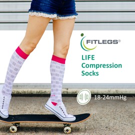 FitLegs - Life Compression Socks - 14-17mmHg for Work, Travel, & Pregnancy DVT Prevention - Unisex, Small, Polka Dot