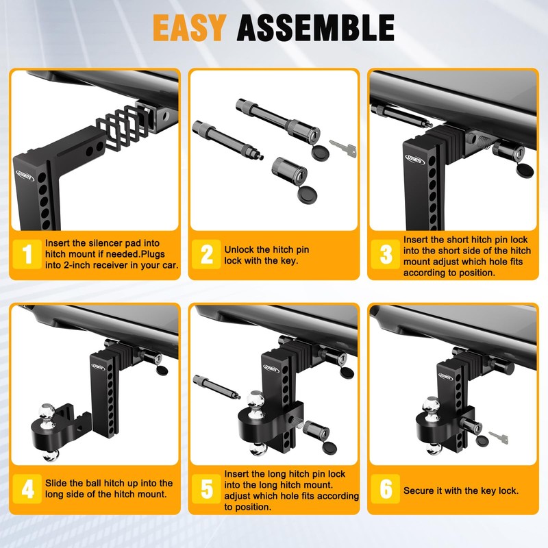 Adjustable Trailer Hitch for 2-Inch Receiver-8-Inch Drop/Rise,2" & 2-5/16" Ball