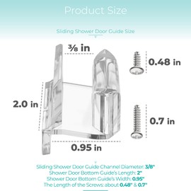 Shuisen Sliding Shower Door Bottom Guide with Screw for 3/8 in Glass Sliding Doors, Clear Acrylic Frameless Door Track Guide for Bathtub Shower Glass, Shower Door Replacement Parts Bottom Guide