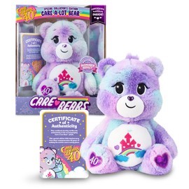 Care Bears Care-a-Lot Bear - 40th Anniversary - Purple Plushie for Ages 4+ – Stuffed Animal, Super Soft and Cuddly – Good for Girls and Boys, Employees, Collectors, Great Valentines Day Gift for Kids