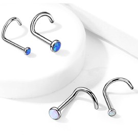 Pierced Owl 20GA G23 Implant Grade Titanium Bezel Set Synthetic Opal Nose Screw (White, 2mm Opal)
