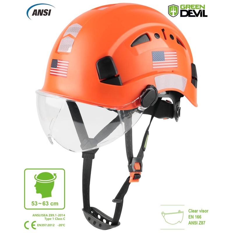 GREEN DEVIL Safety Helmet Hard Hat with Visor Chinstrap Adjustable