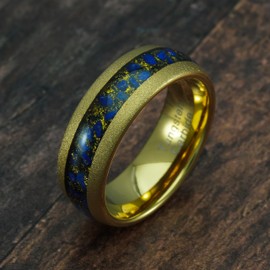 100S JEWELRY Gold Sandblast Tungsten Rings For Men Lapis Lazuli Inlay Wedding Promise Band Size 6-16 (Tungsten, 9)