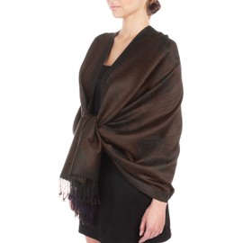 Sakkas Two Tone Floral Rose Reversible Pashmina Scarf Shawl Wrap Stole for Women - Brown/Black