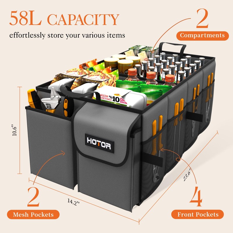 HOTOR Foldable Trunk Organizer - SUV & Sedan Compatible, Sturdy