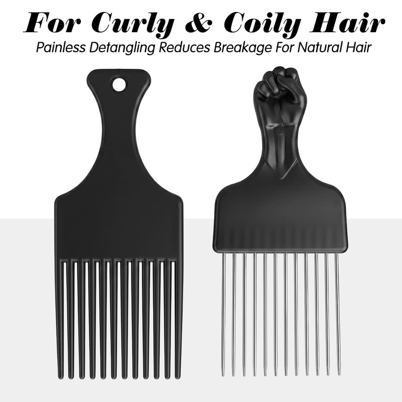4Pcs Metal Hair Pick Steel Teeth Afro Comb Metal Picks