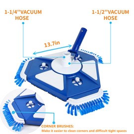 JSPJSP Upgraded Swimming Pool Vacuum Head, Heavy-Duty Swimming Pool Vacuum Head with Side Brush and Universal rotatable Hose Adapter, Weighted Triangular Vacuum Head