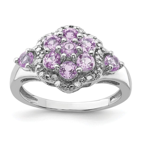Sterling Silver Rhodium Diam. & Pink Quartz Ring