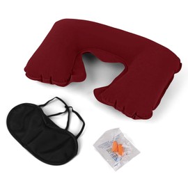 Inflatable Travel Neck Pillow - Soft Flight Rest/Support Cushion Head & Neck (Red)