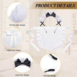 SwirlColor Kids Aprons for Cooking, Waist Pleated Lace White Apron Retro Multiuse Kids Apron for Kitchen Costume Party, with a Headband for Girls Aged 7-10