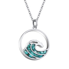 Lauren-Spencer Ocean Wave Pendant Necklace for Women, Ocean Beach Themed Jewelry Gifts for Women, Turquoise Sodalite Chips Stainless Steel Necklace, Blue Surf Necklace for Women (Wave Style D-Turquoise)