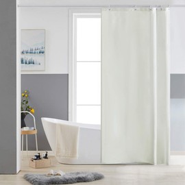 Furlinic Shower Curtain Anti-Mould Washable Bathroom Curtain Textile Polyester Fabric Water Wipe for Corner Bathtub Beige Small 90 x 180 cm with 6 Shower Curtain Rings