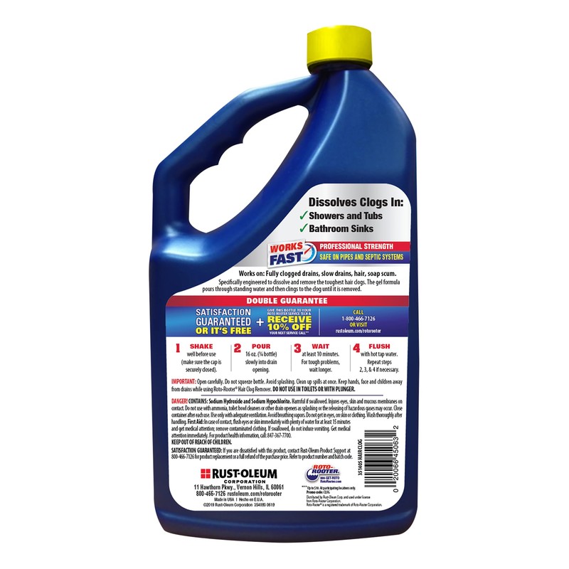 Roto-Rooter 351405 Hair Clog Remover Drain Cleaner, 64 oz