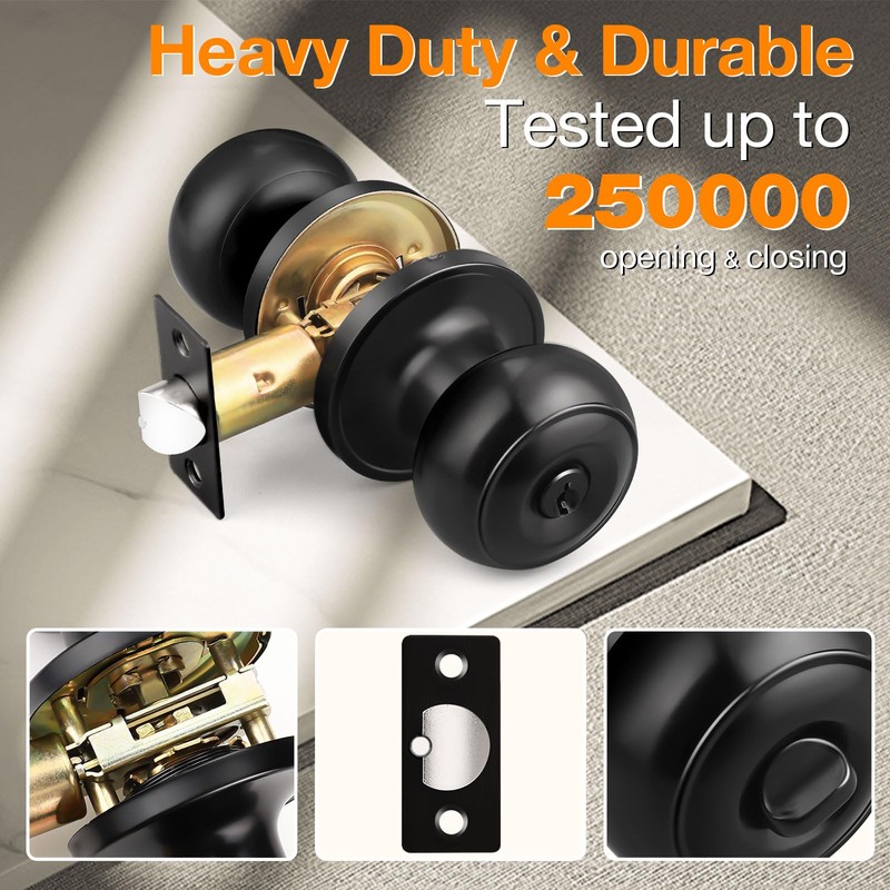 Gobrico 2 Pack Keyed-Alike Exterior Door Knobs with Key Matte