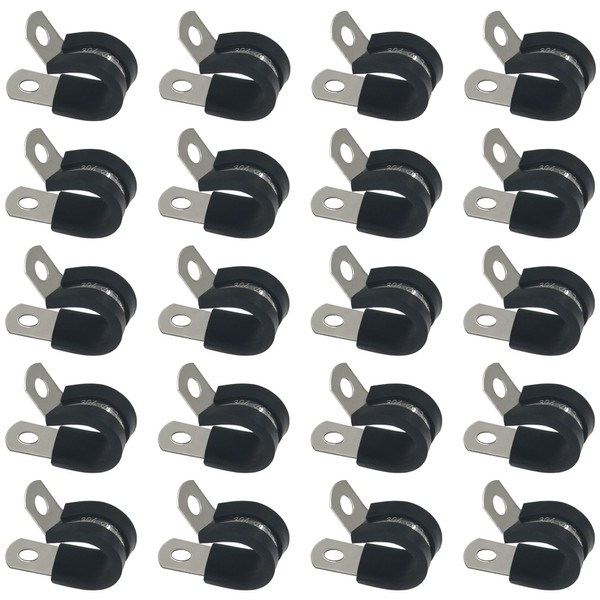 20 PCS Stainless Steel Rubber Cushioned R Shape Clamps,Cable Mounting