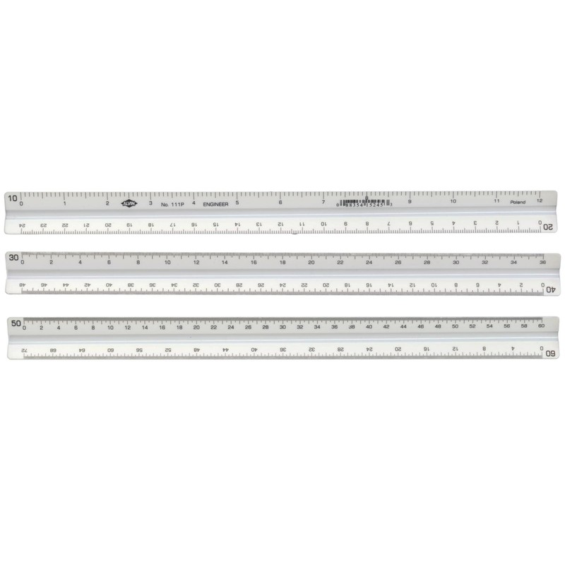 ALVIN Engineering Triangular Scale Ruler White with Black Graduations 12"