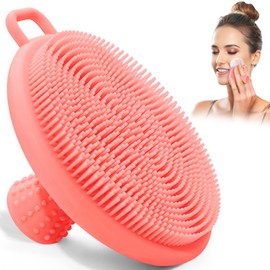 GEENOA Silicone Face Scrubber for Women, Manual Face Scrubber Exfoliator with Soft Bristles and Non-Slip Handle, Gentle Facial Scrubber Face Brush for Super Lathering & Deep Cleansing(Pink)