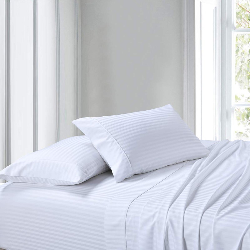 300 Thread Count Stripes White Queen Size Sheet Set
