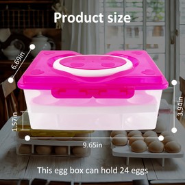 Daixers Ortable Large Capacity Double-layers Egg Storage Container Holds 24 Eggs Shatter-proof Non-slip Eggs Holder with Handle (Purple)