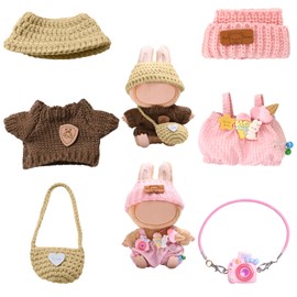 EOAMGO Doll Clothes Set Compatible with 17cm Vinyl Plush Toy Dolls, Stylish Outfits Doll Accessories, Birthday Holiday Present for Girls Kids (No Doll) (Pink&Brown)