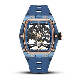 Luxury Automatic Mechanical Skeleton Watch, 42x53mm Alloy Case, Luminescent Hands, Silicone Strap, 3ATM Water Resistant, Blue