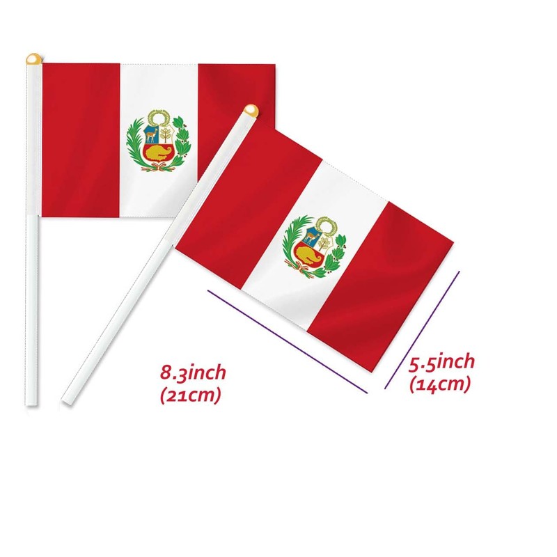 10 PCS Peru Handheld Small Flag, Peruvians Hand held Mini