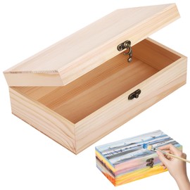 Starvortex Unfinished Wooden Box with Lid, 25x15x8cm Small Wooden Box with Hinged Lid & Locking Clasp, Pine Wood Small Wood Crate Boxs, Arts and Crafts Storage Box for Home Table Decoration Keepsake