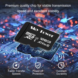 Sky Tower Ultra microSDXC microSDHC UHS-I Memory Card with Adapter [New Version] Flash Memory Card - Up to 100MB/s, U1, Class10, V10, A1, High Speed TF Card (128GB Micro SD Card 2 Pack)