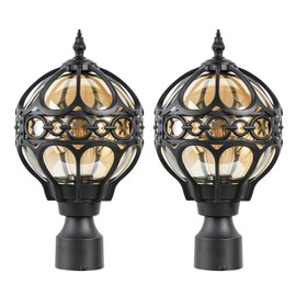 2 Pack Outdoor Globe Lamp Post Light Fixtures, 15.8" Black Sphere Post Top Lantern for Patio, Porch, Driveway, Hardwired Anti-Rust Aluminum Pillar Light with Amber Glass, Fits Standard 3" Post