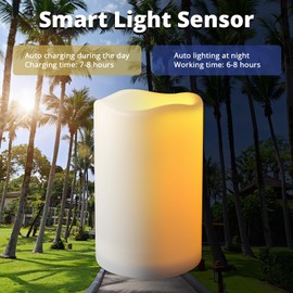 NURADA Large Outdoor Solar Candles Waterproof - 12" x 5" Rechargeable Solar Powered Flameless LED Pillar Flickering Candle for Patio Porch Lanterns Decor - Ivory White Set of 2