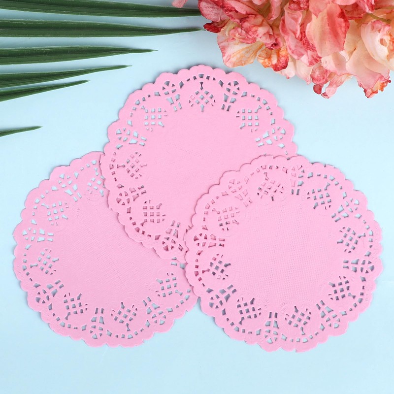 DECORA 3.5inch Round Pink Paper Lace Doilies for Wedding Tableware
