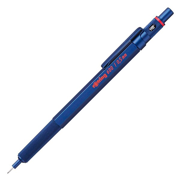 Rotring 600 Mechanical Pencil HB 0.5 mm Blue All-Metal Body Hexagonal Barrel