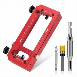 Professional Door Hinge Mortising Jig, Red Aluminum Alloy Template Kit with Router Guide, 2.5-5 Inch Adjustable Length, Precision Woodworking Tool Set