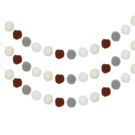 PATIKIL 3個のポンポンガーランド、6.5フィートのデコレーション用ガーランドボールバナー、20個のボール付き、ハロウィン、感謝祭、クリスマス、ウェディング、バースデーパーティールーム用、ホワイト、クリーム、グレー、ブ ラウン