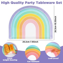Naozinebi 50Pcs Rainbow Shape Paper Plates Pastel Rainbow Tableware Set Pink Paper Plates Colorful Decorative Tableware For Desserts Appetizers Weddings Birthday Party Decorations