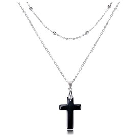 CrystalTears Black Obsidian Crystal Cross Necklace for Women Double Layered Beaded Necklace Gothic Healing Crystal Gemstone Cross Pendant Jewellery Gifts for Women Mum Birthday Christmas