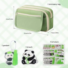 Prmape Girls' Pencil Case, Aesthetic Green, School Supplies Pencil Case with Compartments, Pencil Case Cute, with Panda Pendant Brooches Stickers, Pen Bag, Large Capacity for School and Office