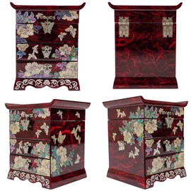 February Mountain Mother of Pearl Jewelry Box with 2 Drawers Gifts for Women Mom Wife Best Friend Birthday Mothers day Wedding Valentine Day (Red)