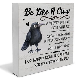 Raven Classroom Decor, Teen Room Inspirational Quotes Wooden Box Sign Keepsake, Be Like a Crow Wood Block Plaque Box Sign for Home Office Desk Decor(5 x 5 Inches)